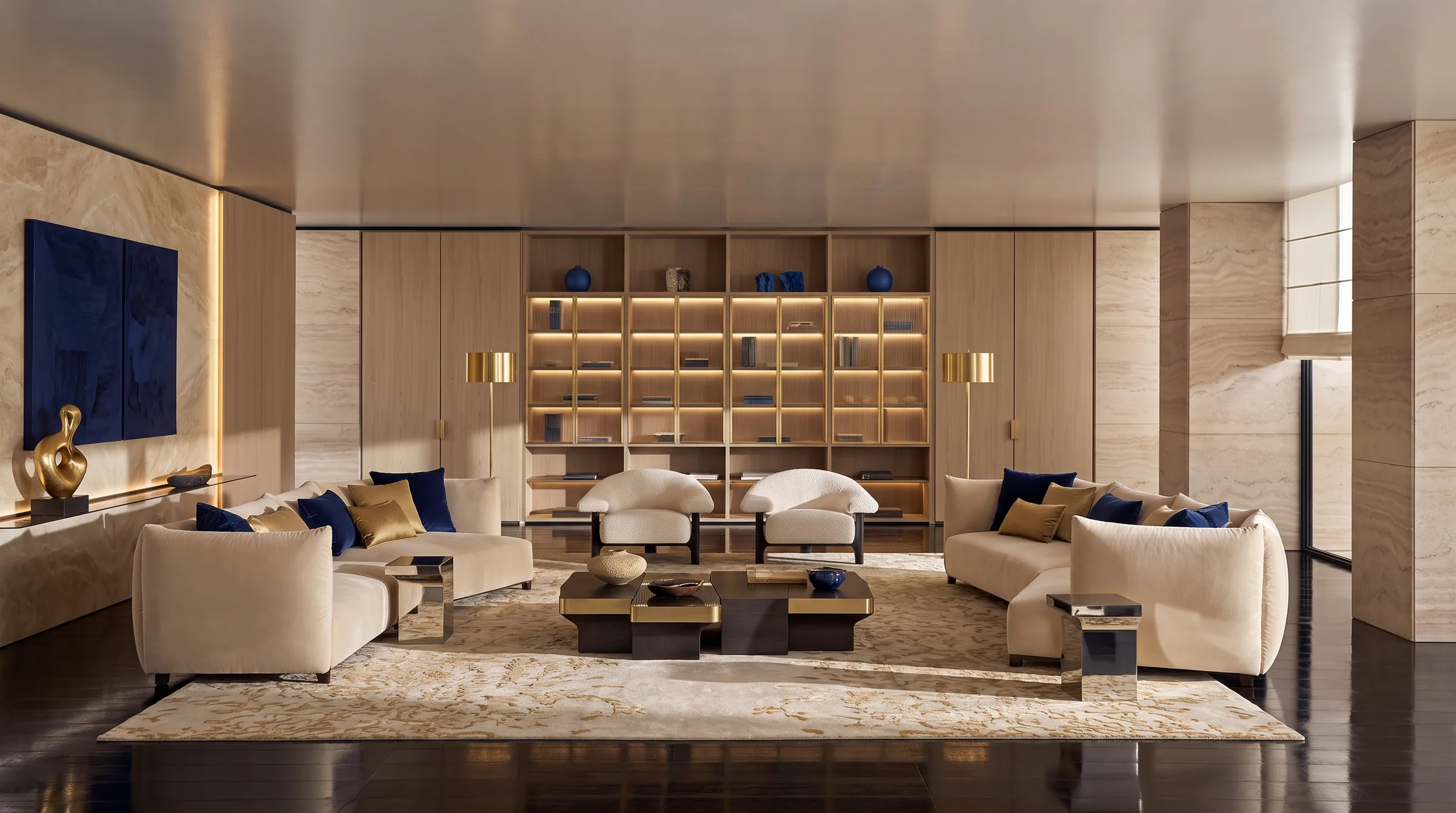 Großzügige Hotel-Lobby mit maßgefertigten Möbeln