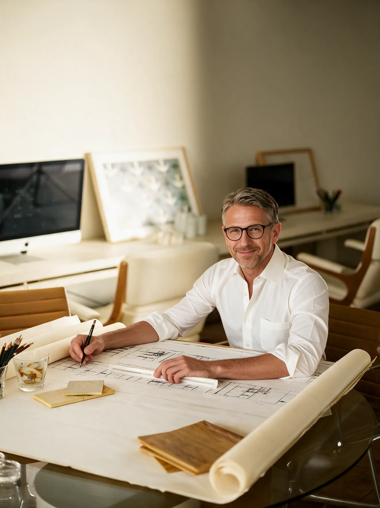 Edwin van der Meulen bei der Arbeit an Material- und Einrichtungskonzepten